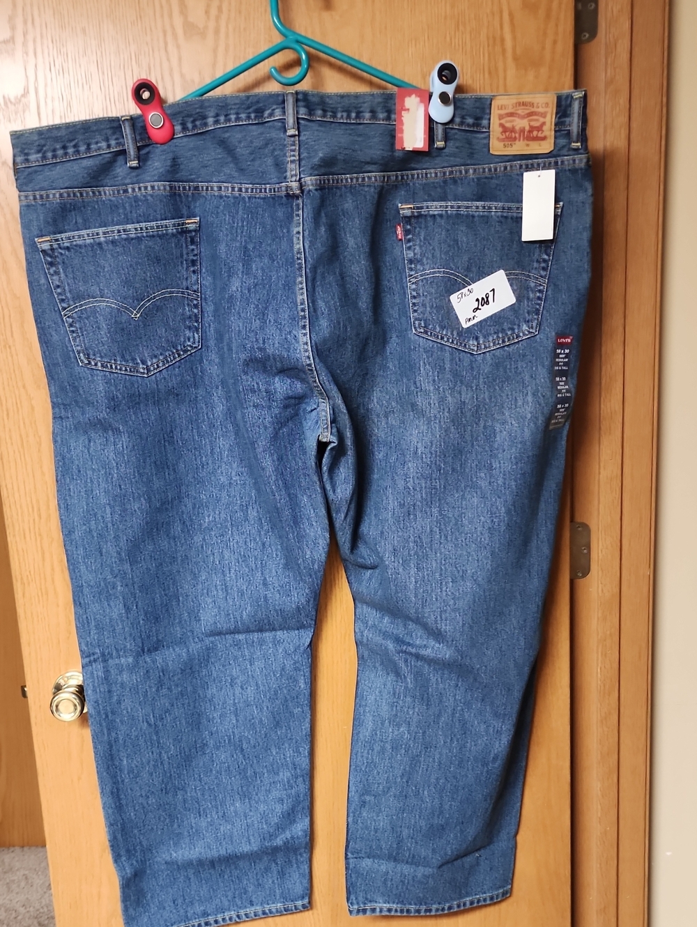 Levi's 505 Men's Dark Blue Straight Denim Jeans 58x30 nwt number 2087
